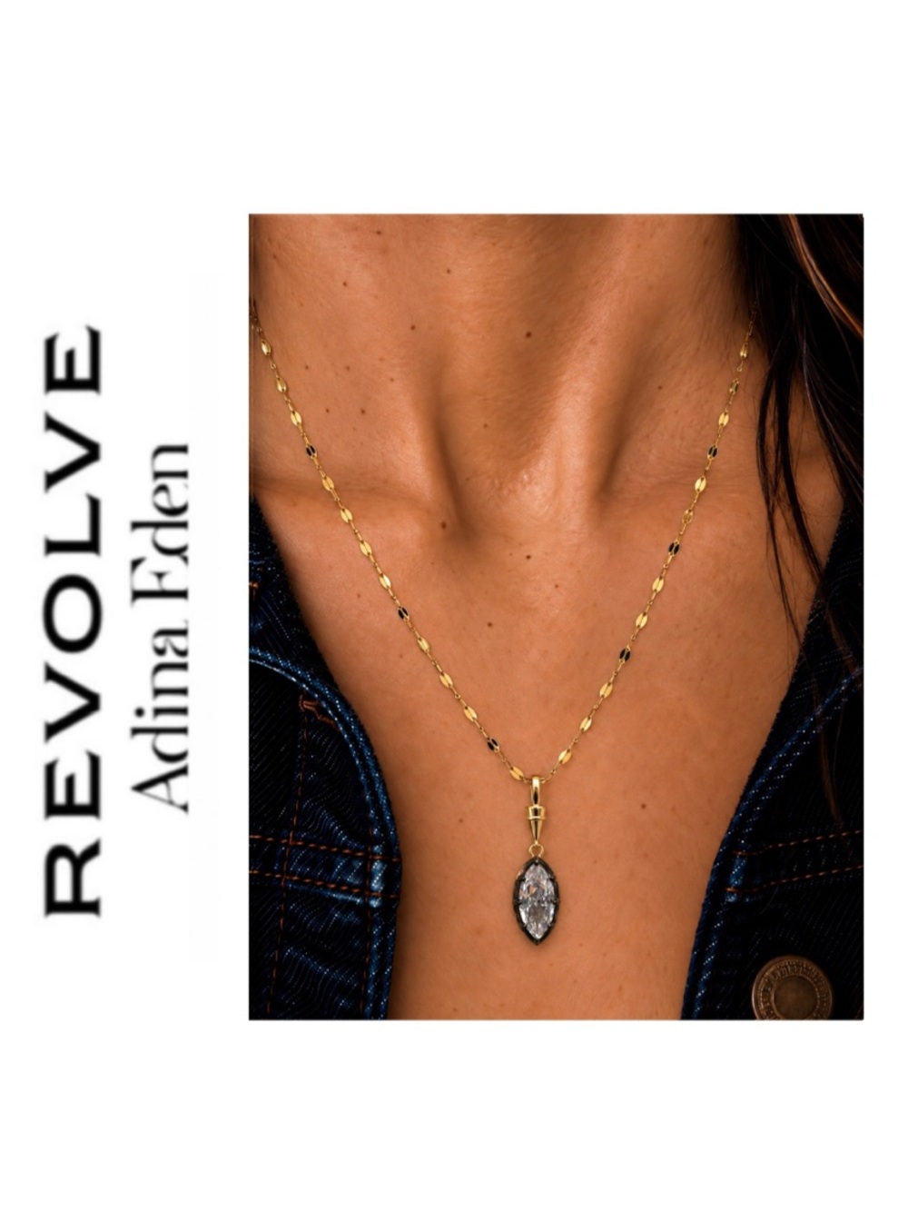 Revolve x Adina Eden Georgian Marquee Black Rhodium CZ Pendant Necklace
